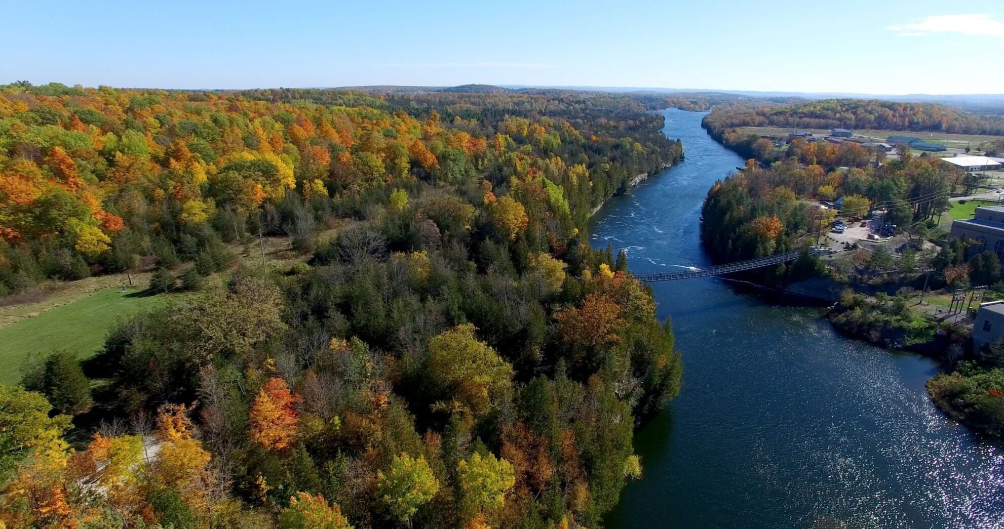 Aerial view of the Trent River in fall, Northumberland County